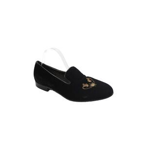 Billionaire Mens Velvet Embroidered Slide On Loafers Black Gold Size 43.5